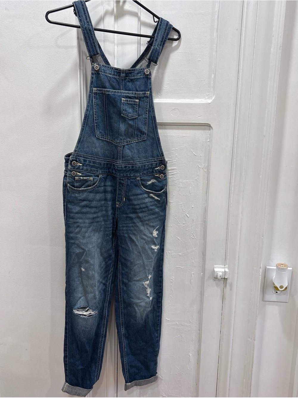 Hollister Overalls Womens XS Blue Distressed Denim Cotton Casual Straight Leg